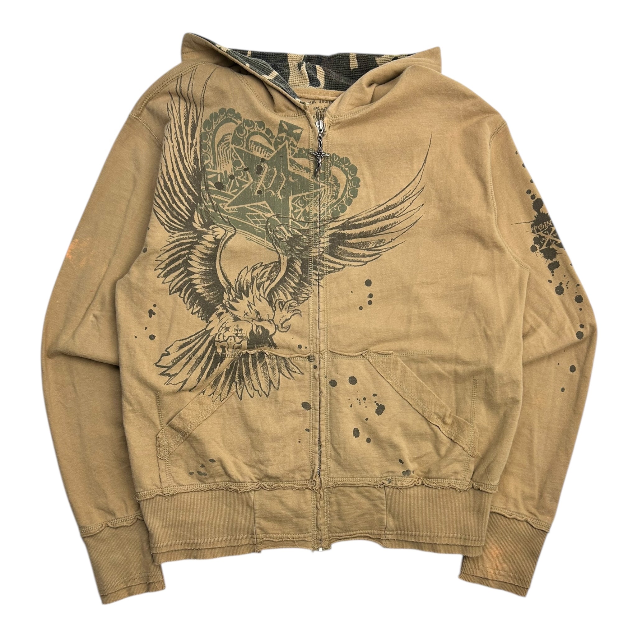 Vintage Y2K Cyber Emo Waffle Knit Camo Hood Zip Up