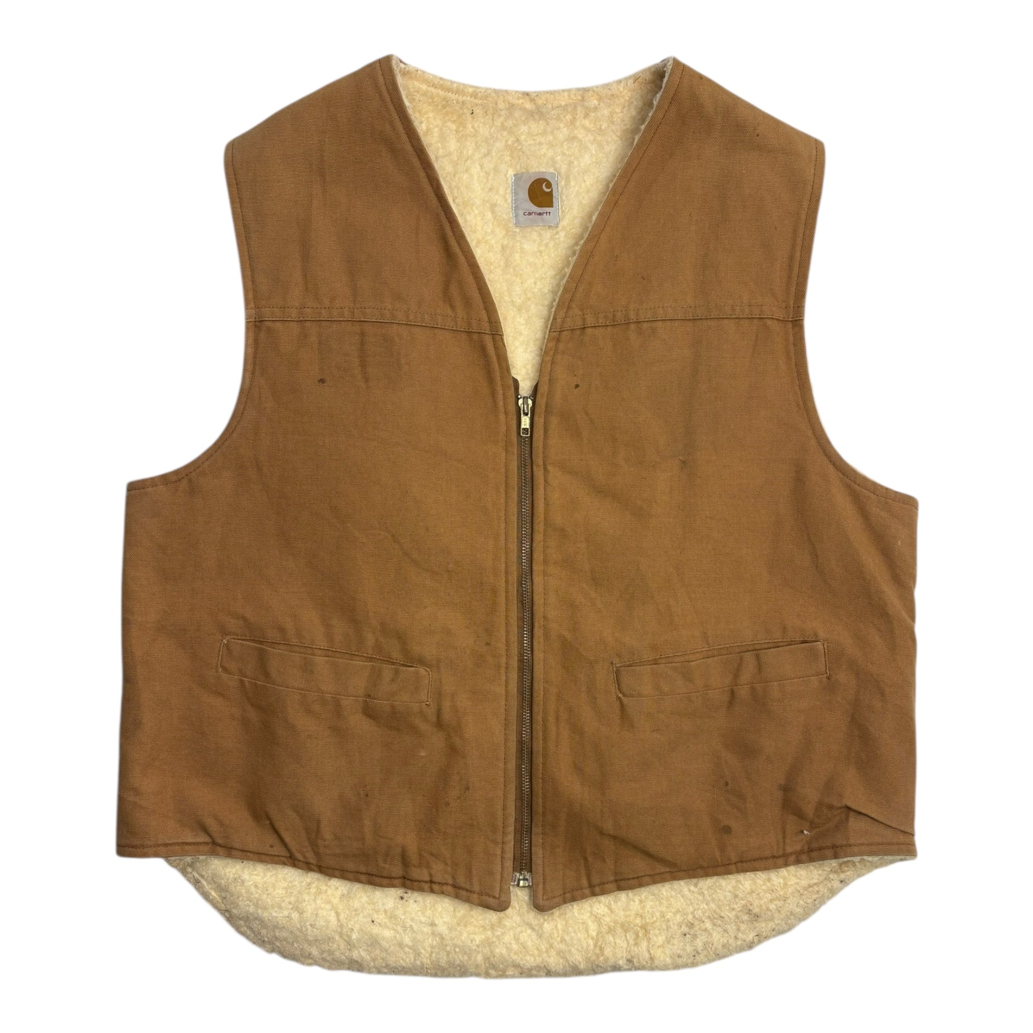 Vintage Carhartt Sherpa Lined Workwear Vest Faded Brown