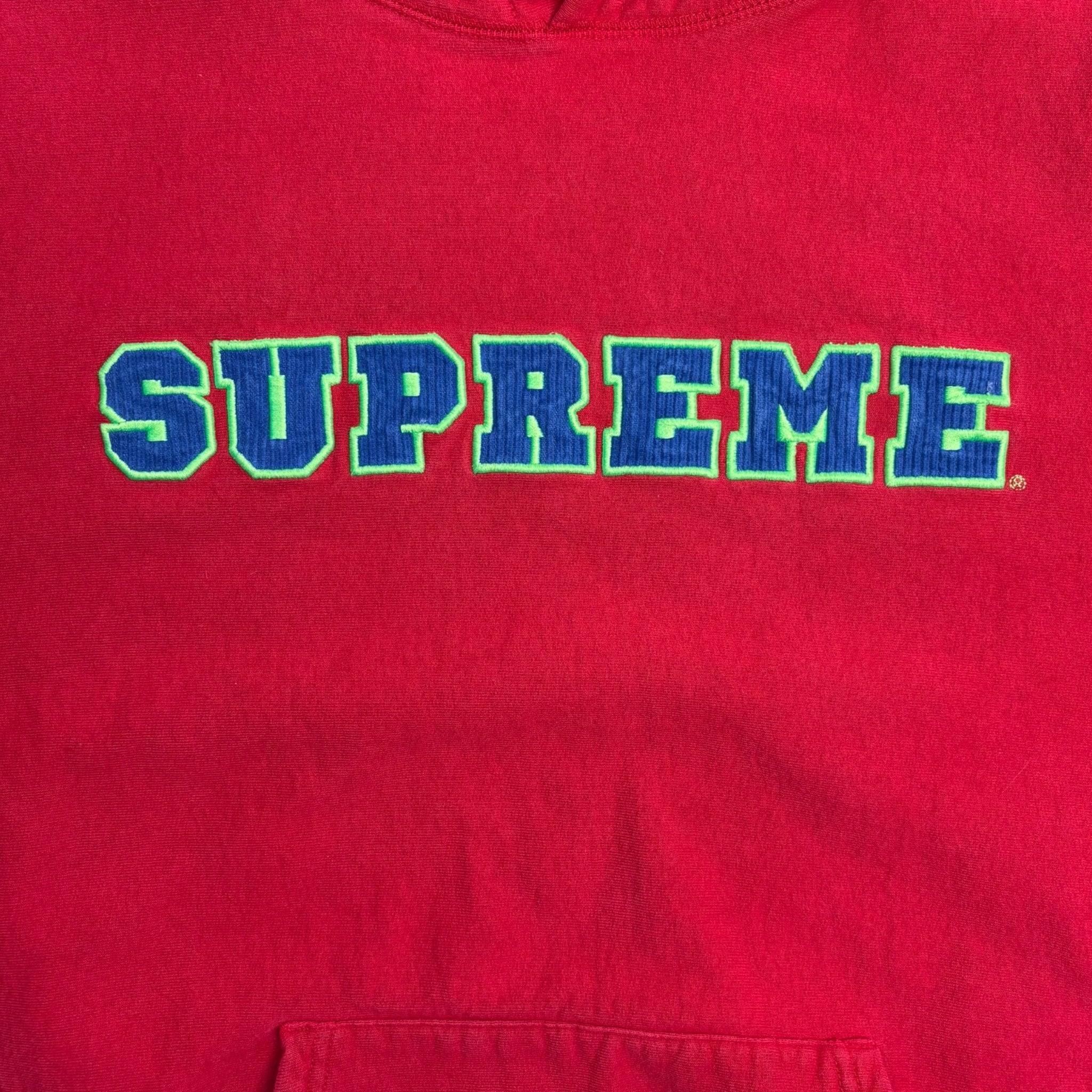 Supreme Cord Collegiate Logo Hoodie Red