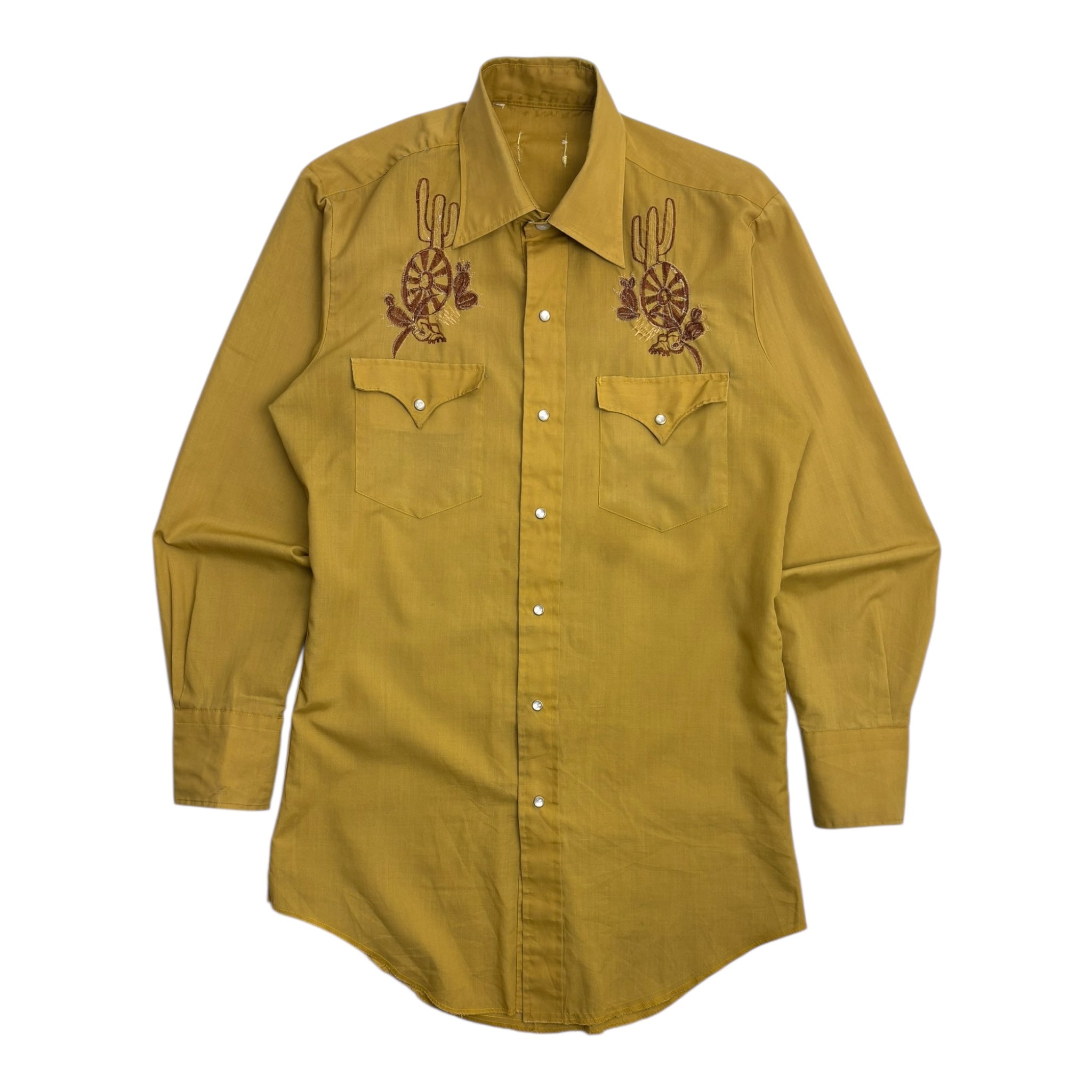 Vintage Western Cactus Embroidery Pearl Snap Gold
