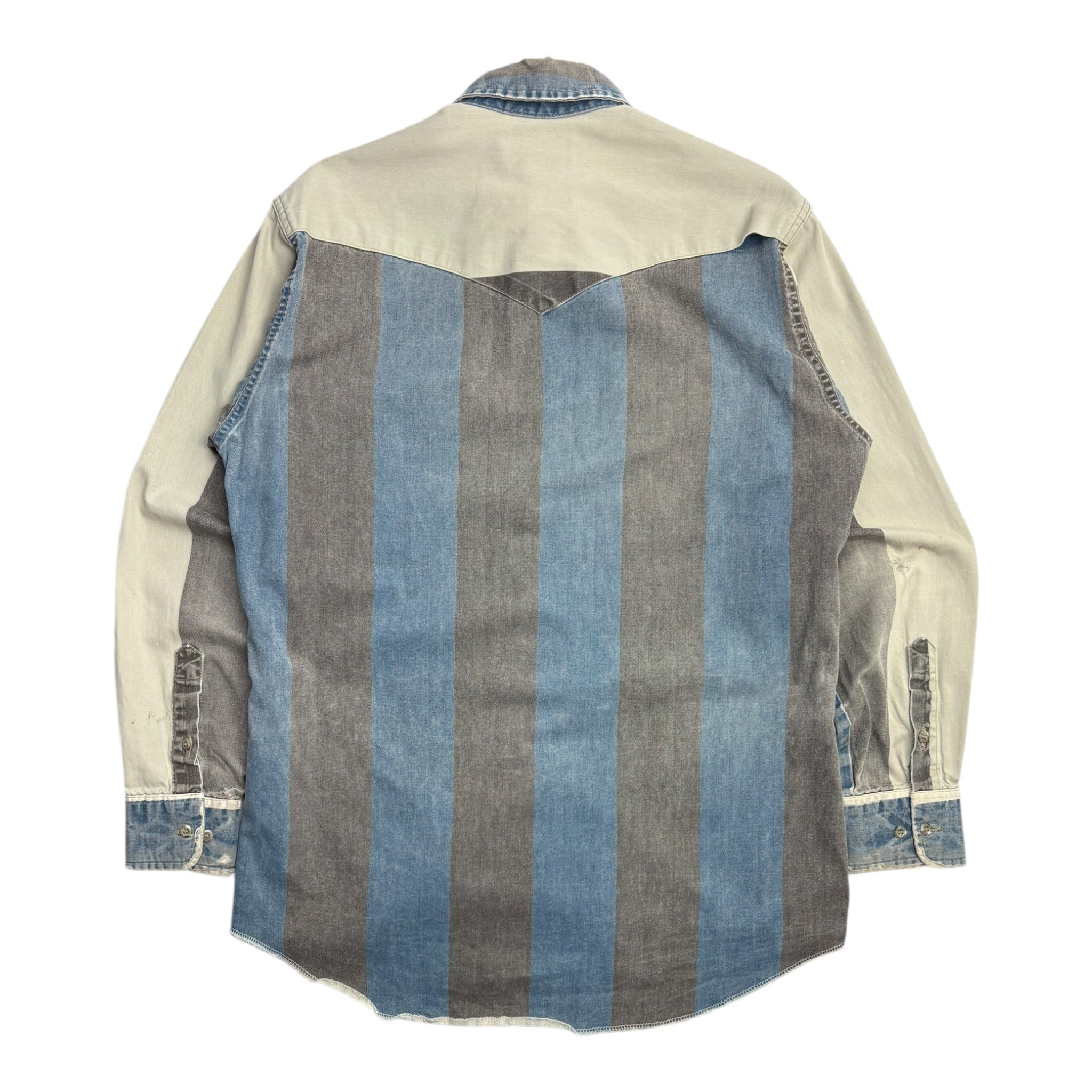 Wrangler Authentic Western Wear Vertical Stripe Button Up Navy/Light Blue