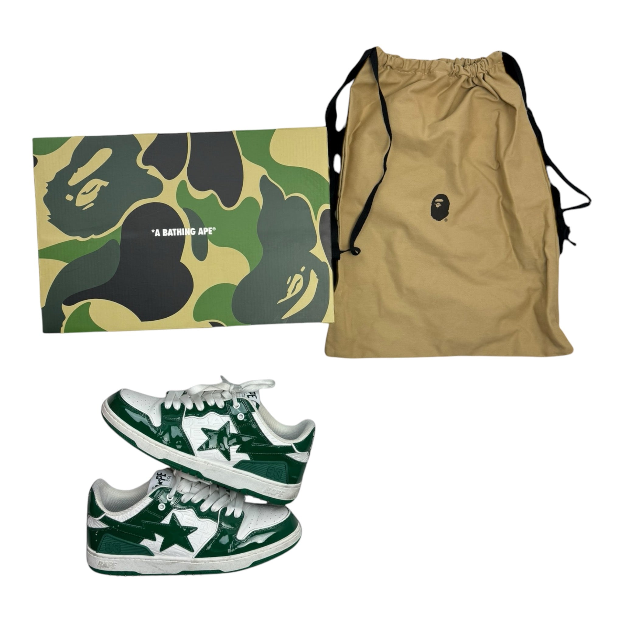 A Bathing Ape Bape SK8 Sta Green White Patent (Used)