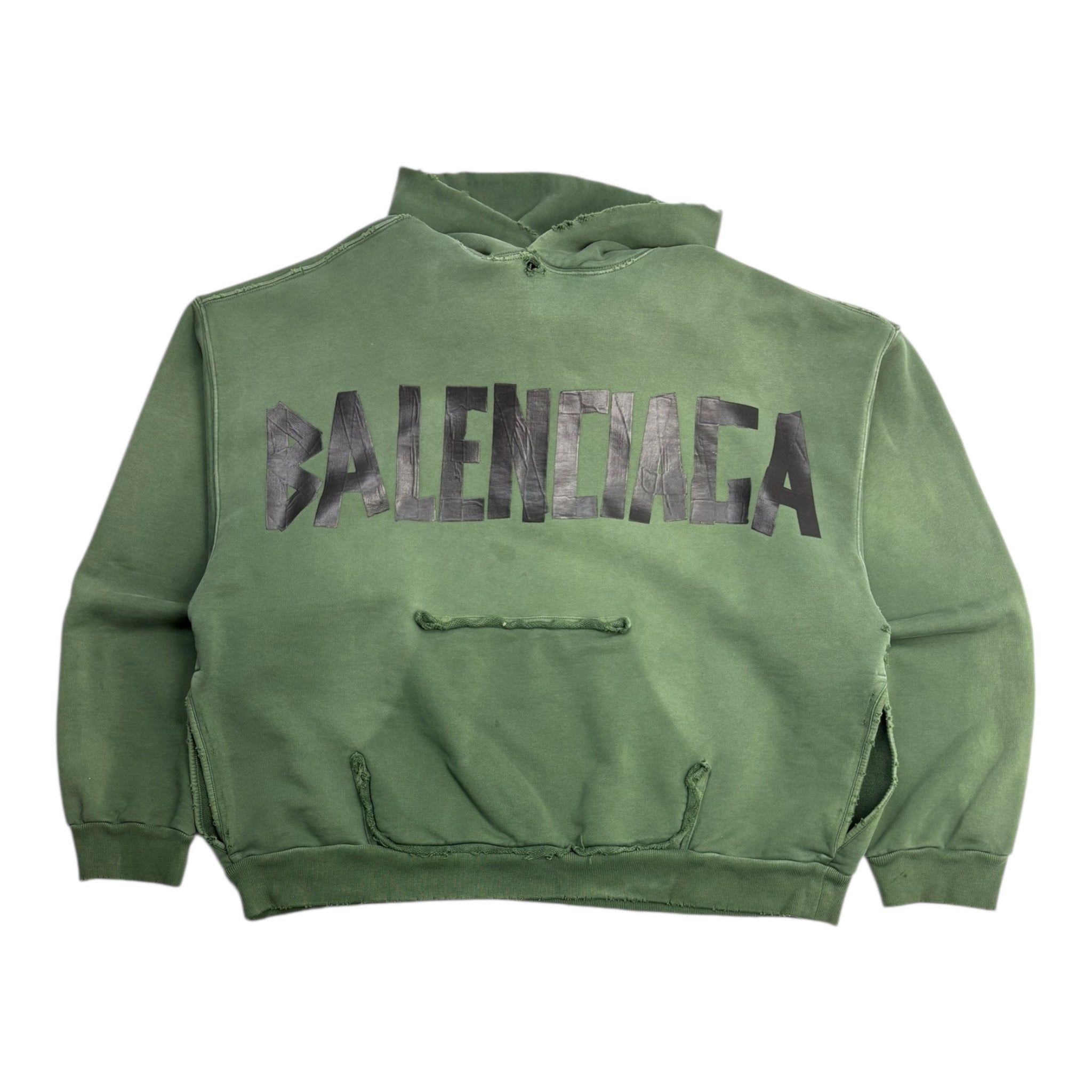 Balenciaga Tape Type Ripped Pock Hoodie Green