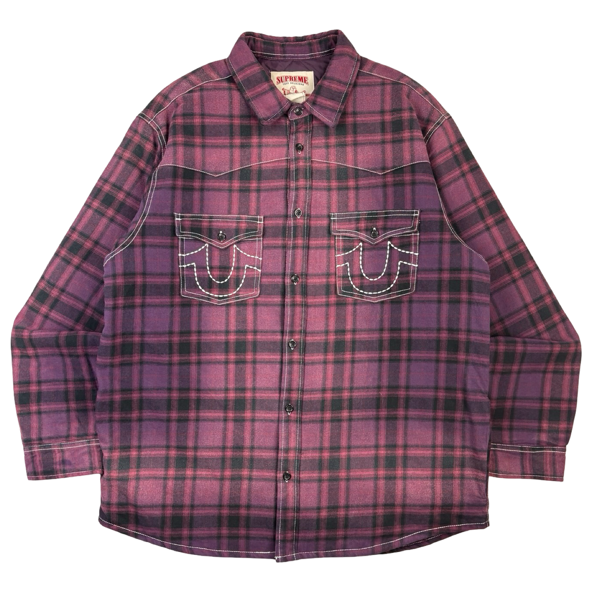 Supreme True Religion Quilted Lined Plaid Flannel Shirt Purple