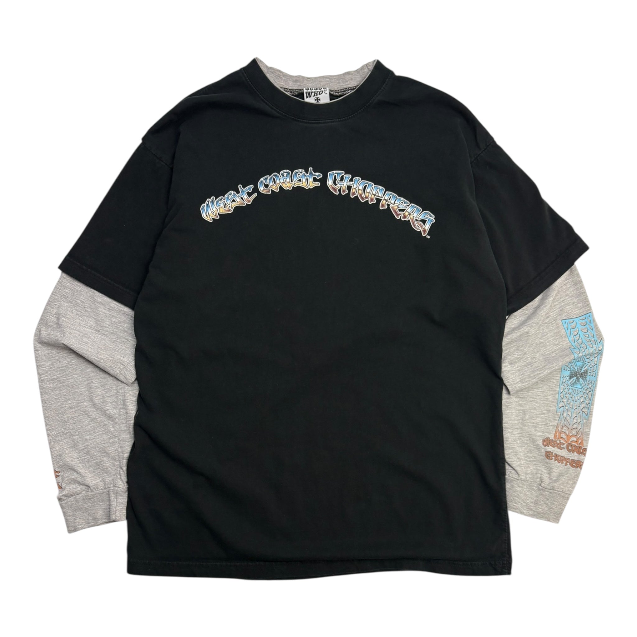 Y2K West Coast Choppers Spiderweb Sleeve Layered Shirt