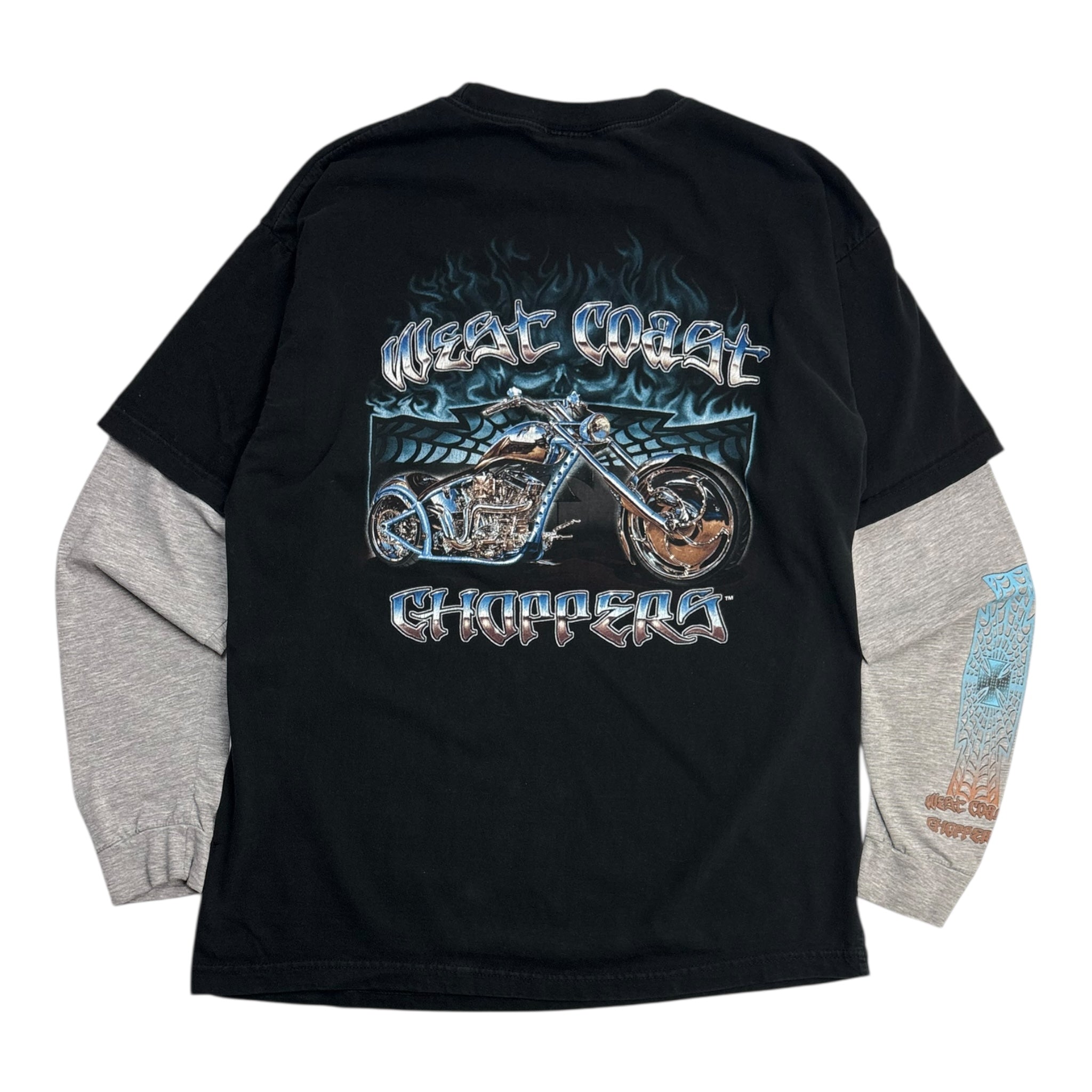 Y2K West Coast Choppers Spiderweb Sleeve Layered Shirt
