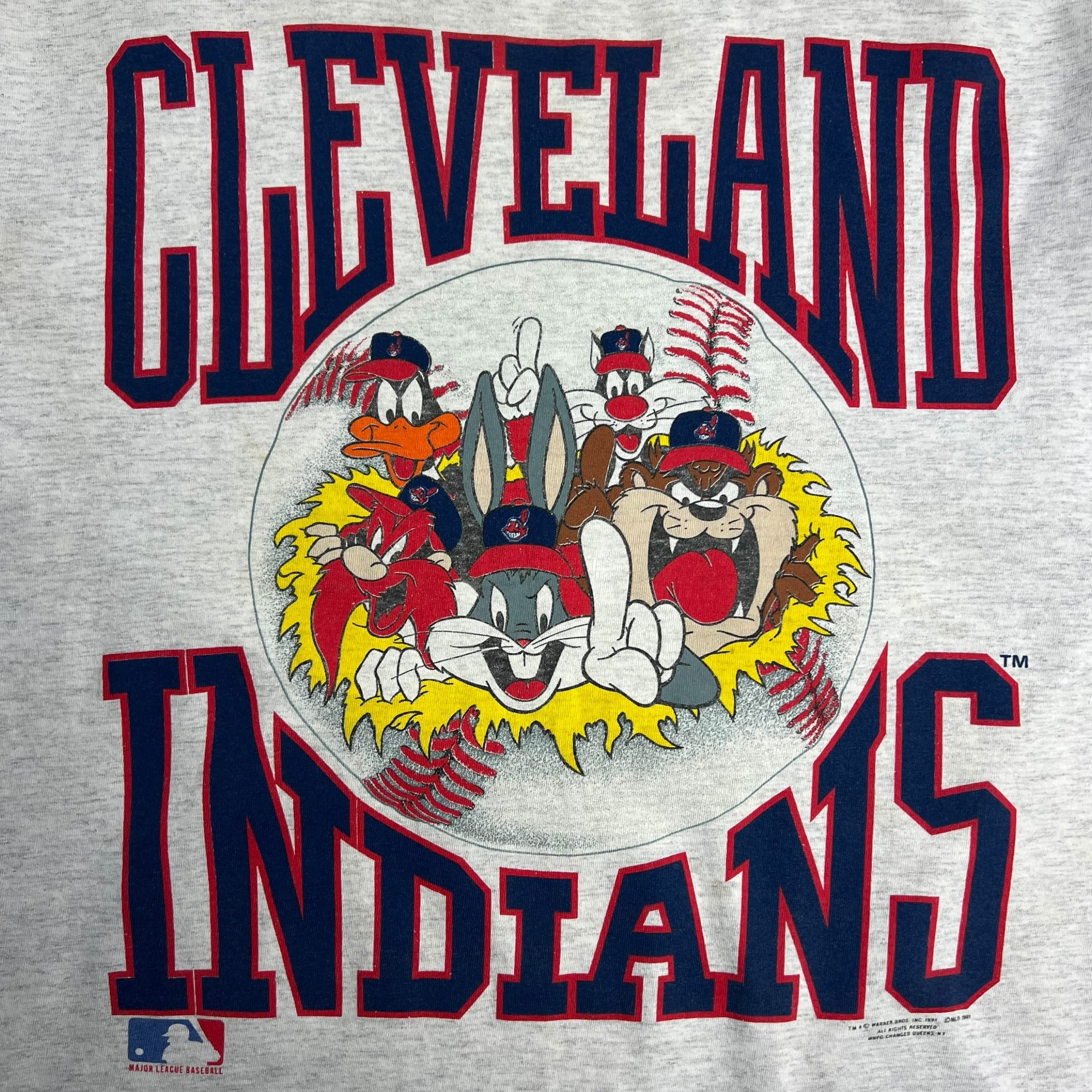 1991 Cleveland Indians Looney Tunes T-Shirt Grey