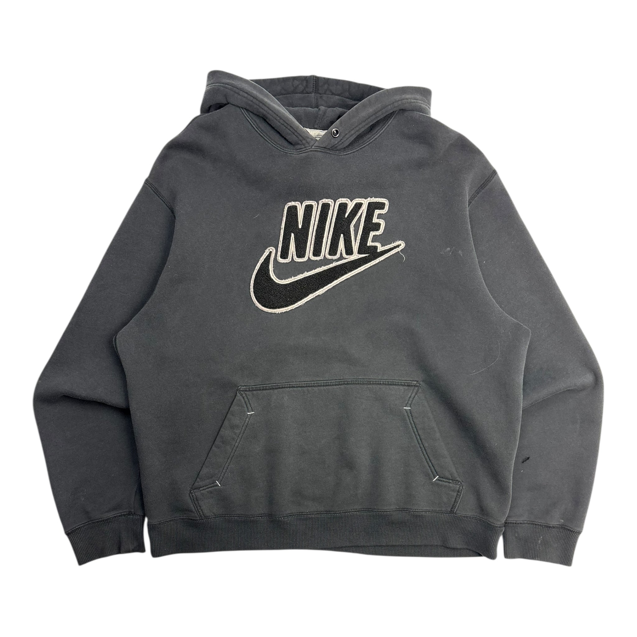 Y2K Nike Embroidered Spellout & Swoosh Hoodie Black