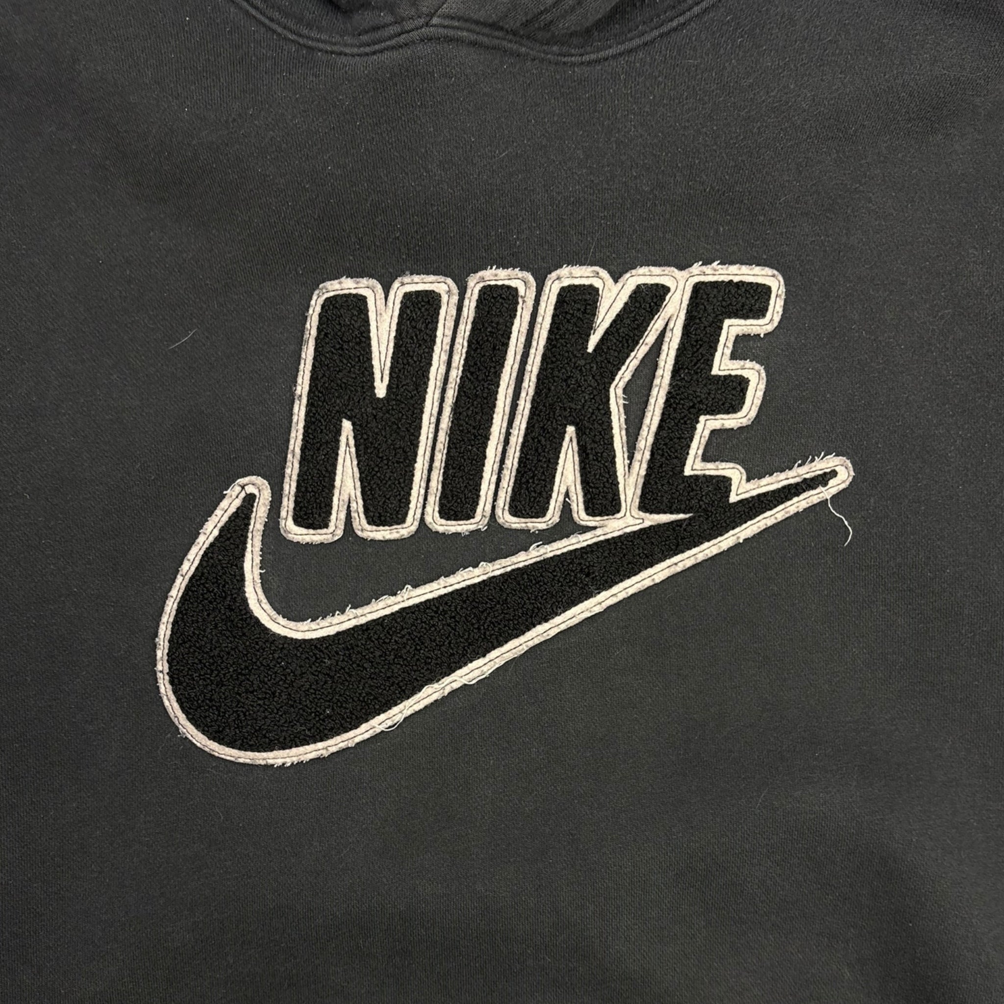 Y2K Nike Embroidered Spellout & Swoosh Hoodie Black