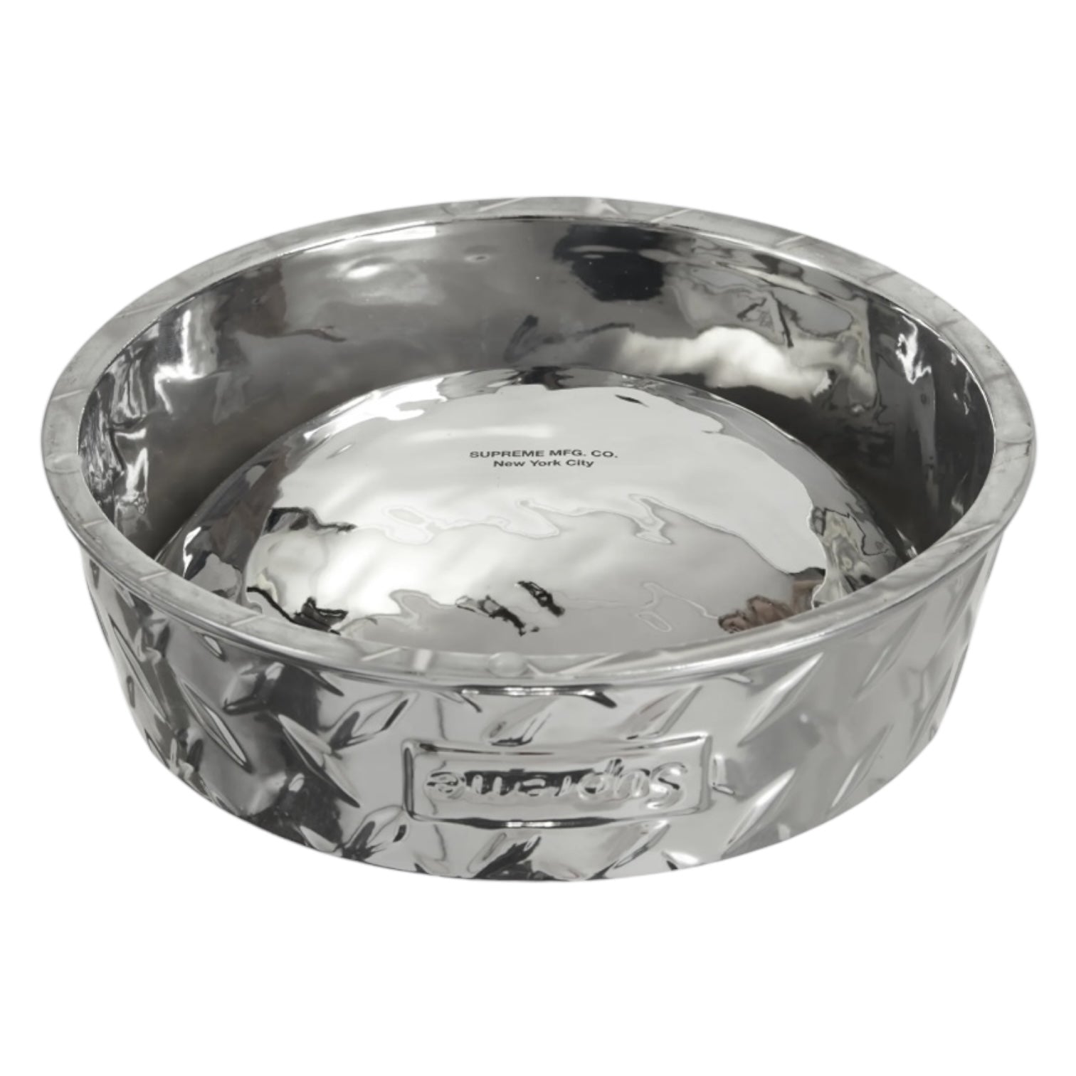 Supreme Diamond Plate Dog Bowl Silver