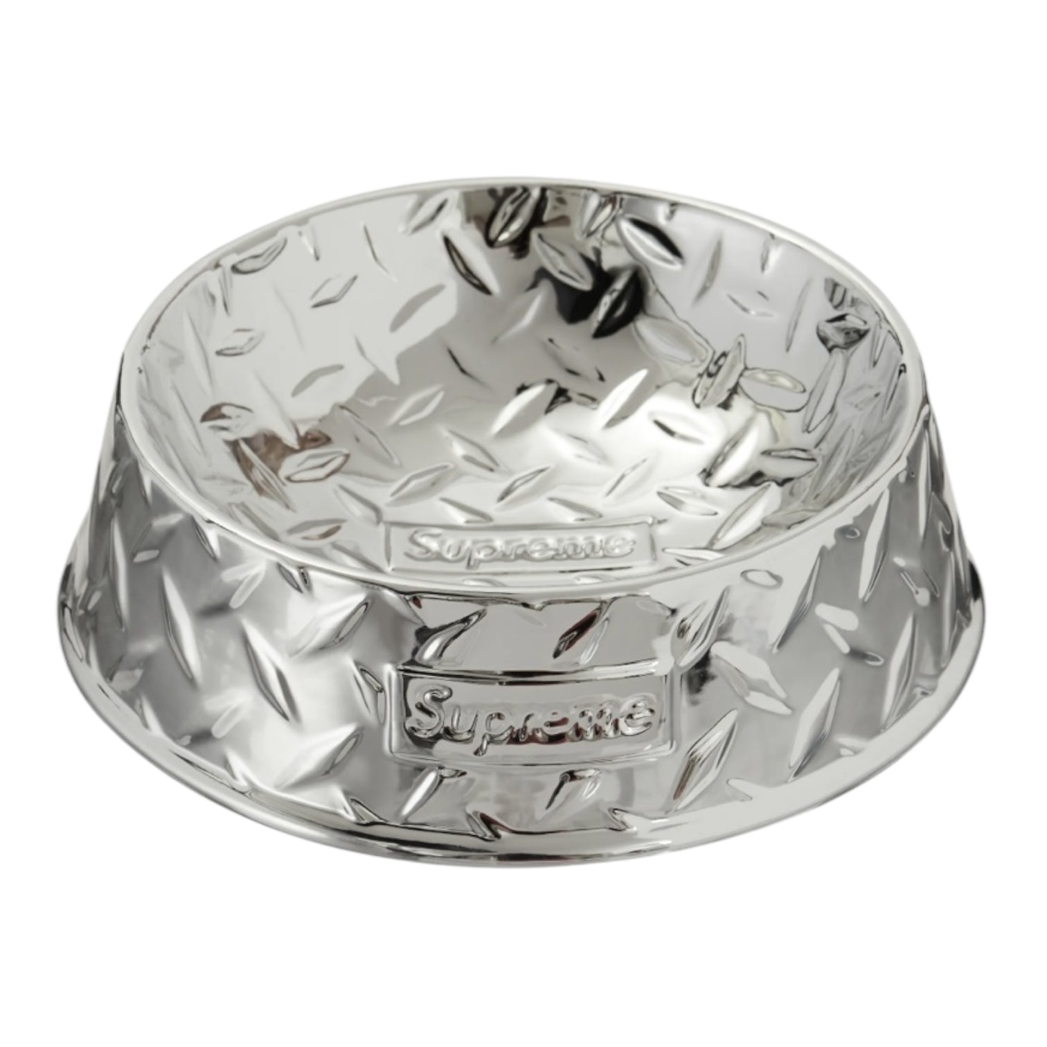 Supreme Diamond Plate Dog Bowl Silver