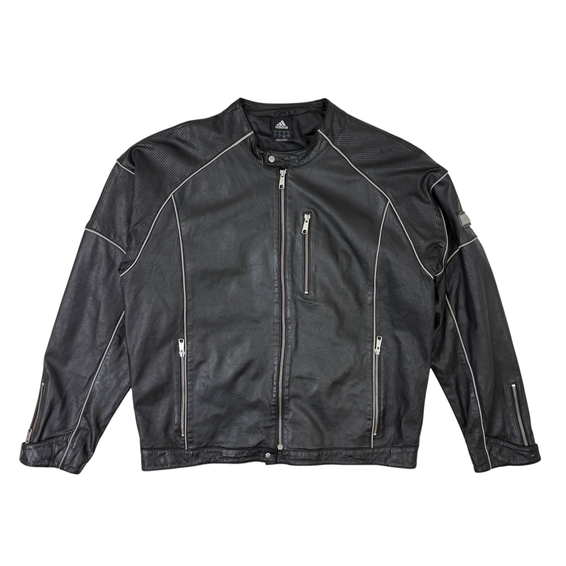 Vintage Adidas Embossed Leather Biker Jacket Black
