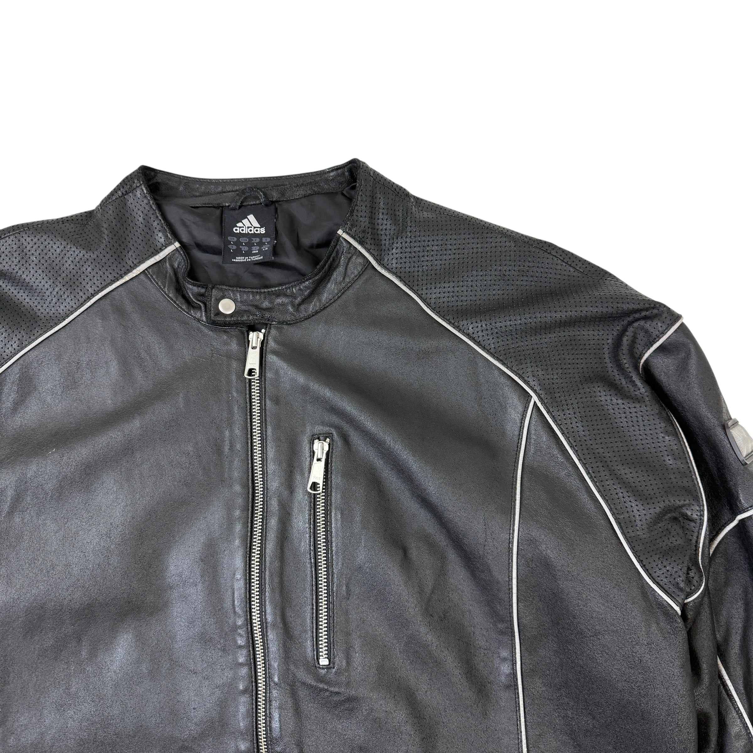 Vintage Adidas Embossed Leather Biker Jacket Black