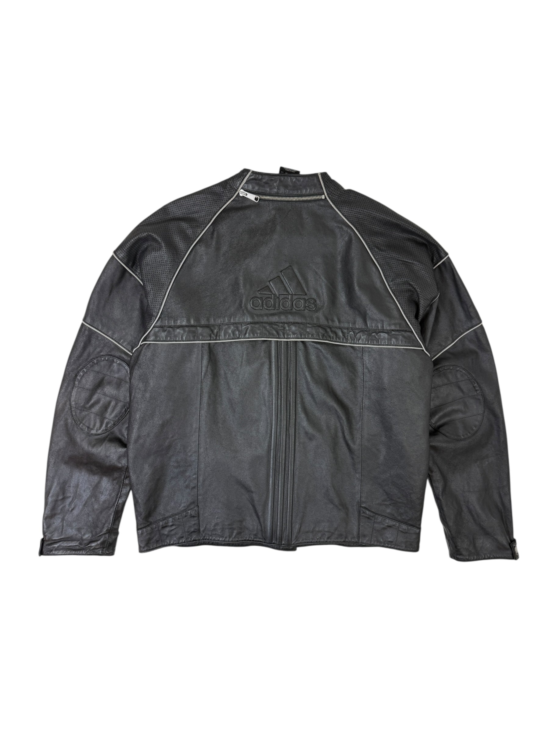 Vintage Adidas Embossed Leather Biker Jacket Black
