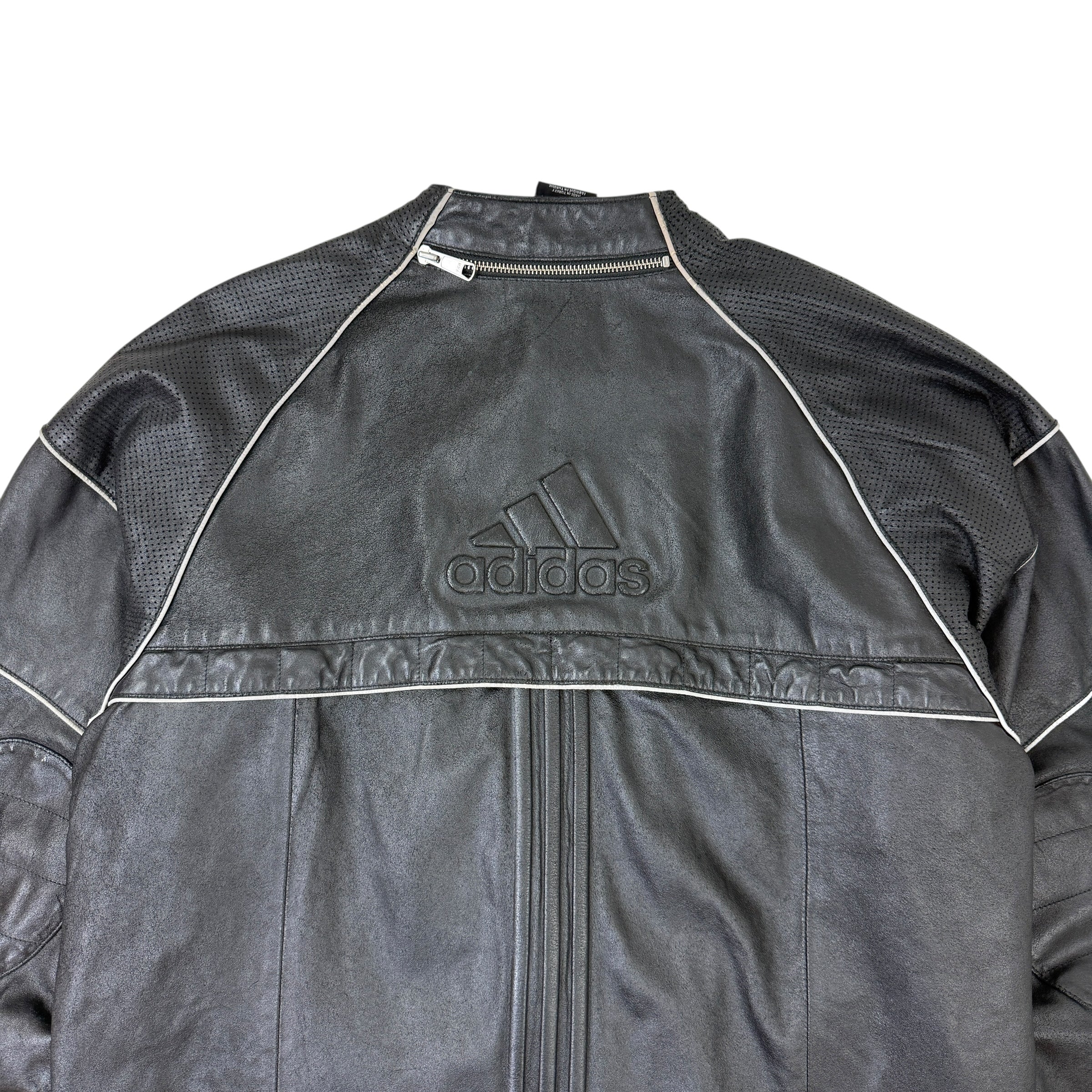 Vintage Adidas Embossed Leather Biker Jacket Black
