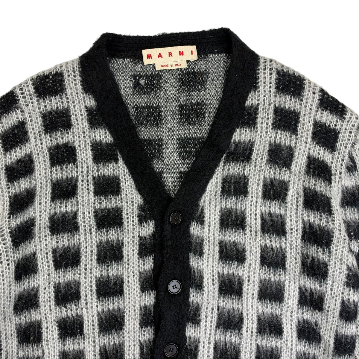 Marni Checked Mohair Cardigan Black/White