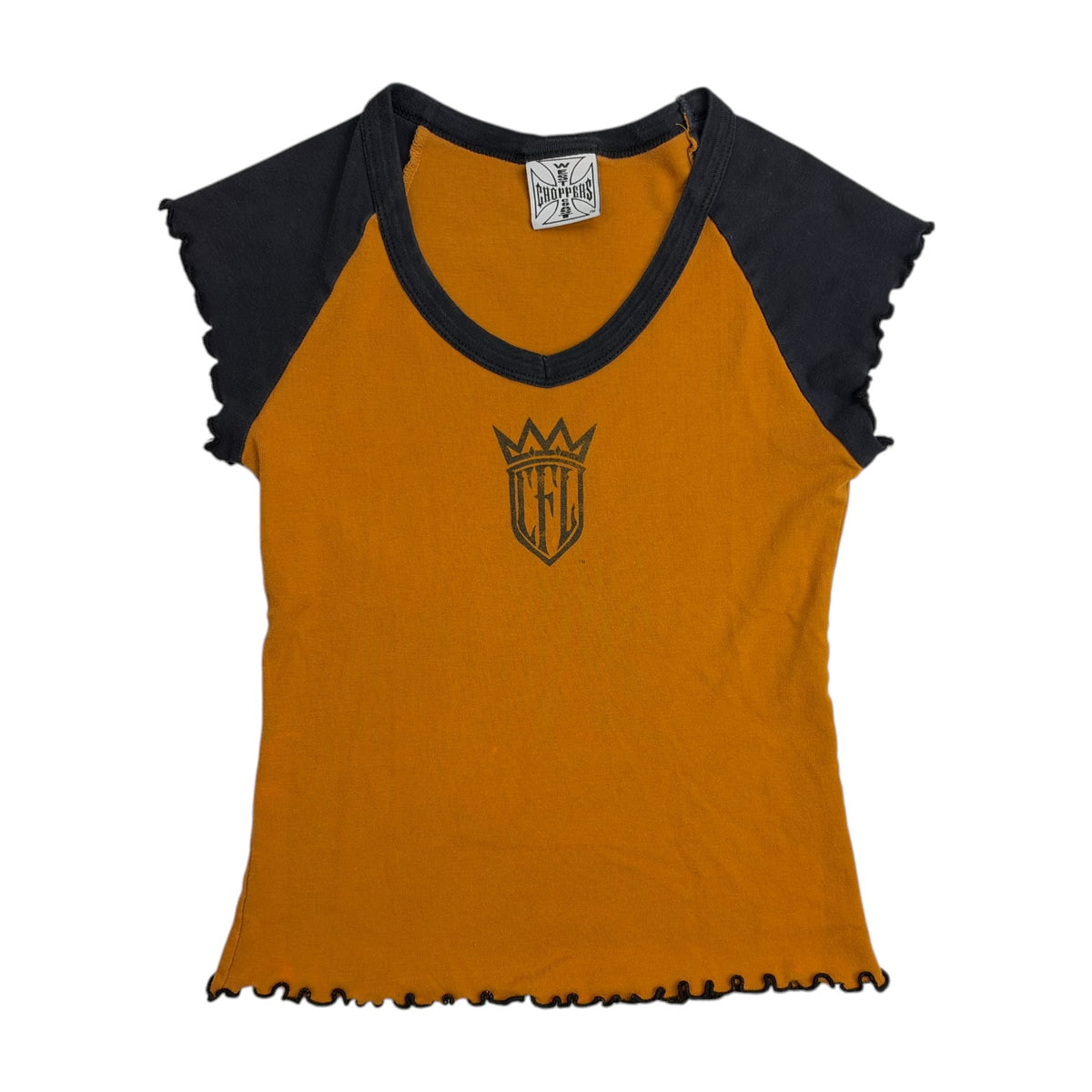 (W) Vintage West Coast Choppers CFL Raglan Baby Tee Yellow/Black
