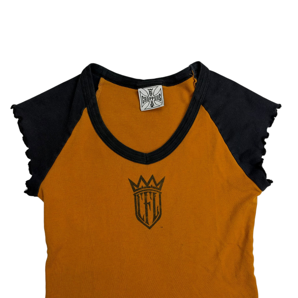 (W) Vintage West Coast Choppers CFL Raglan Baby Tee Yellow/Black
