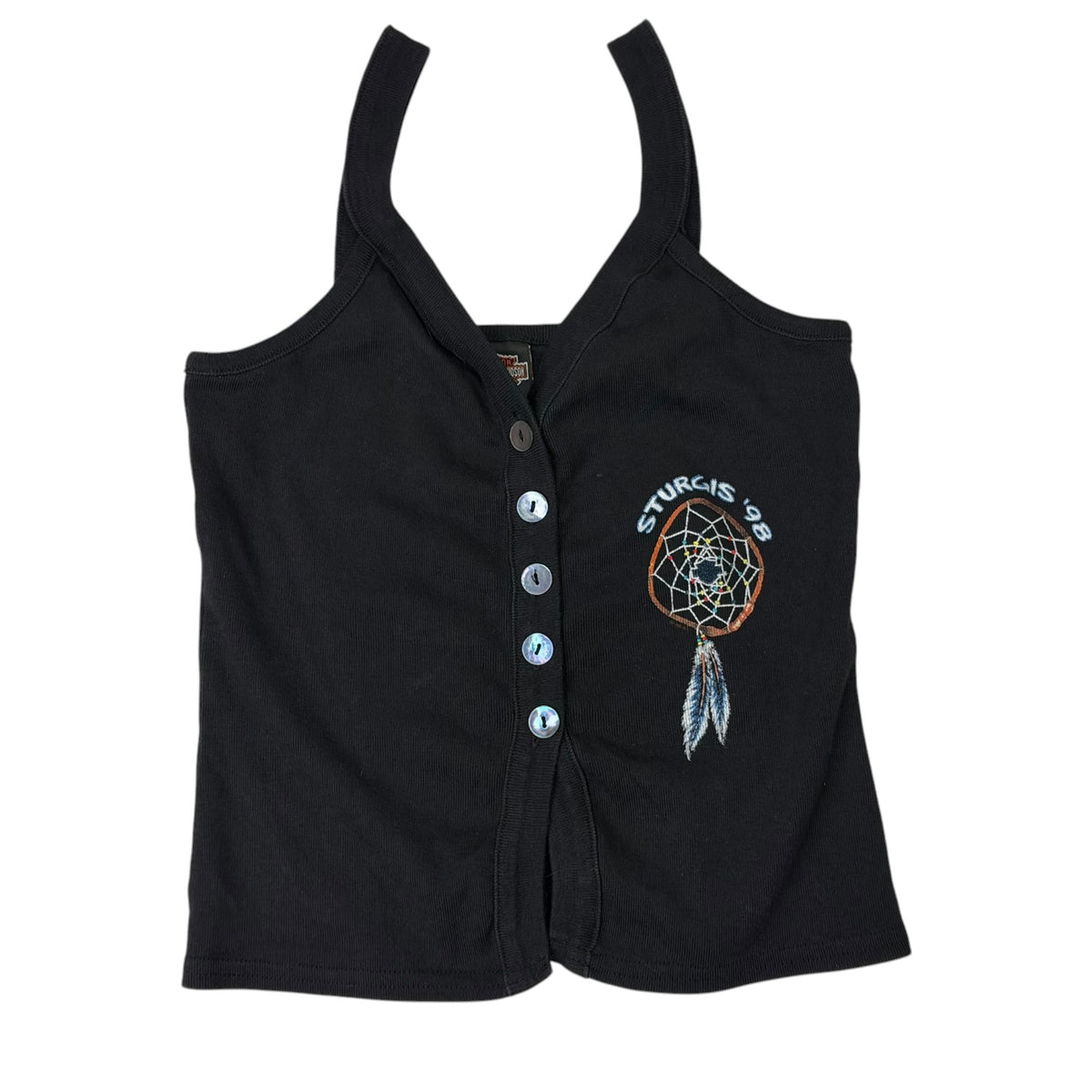 (W) Vintage Harley Davidson Sturgis Button Front Tank Top Black