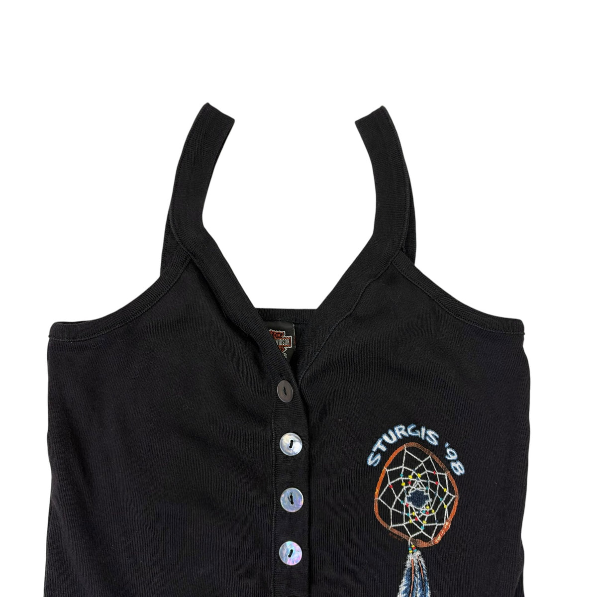(W) Vintage Harley Davidson Sturgis Button Front Tank Top Black