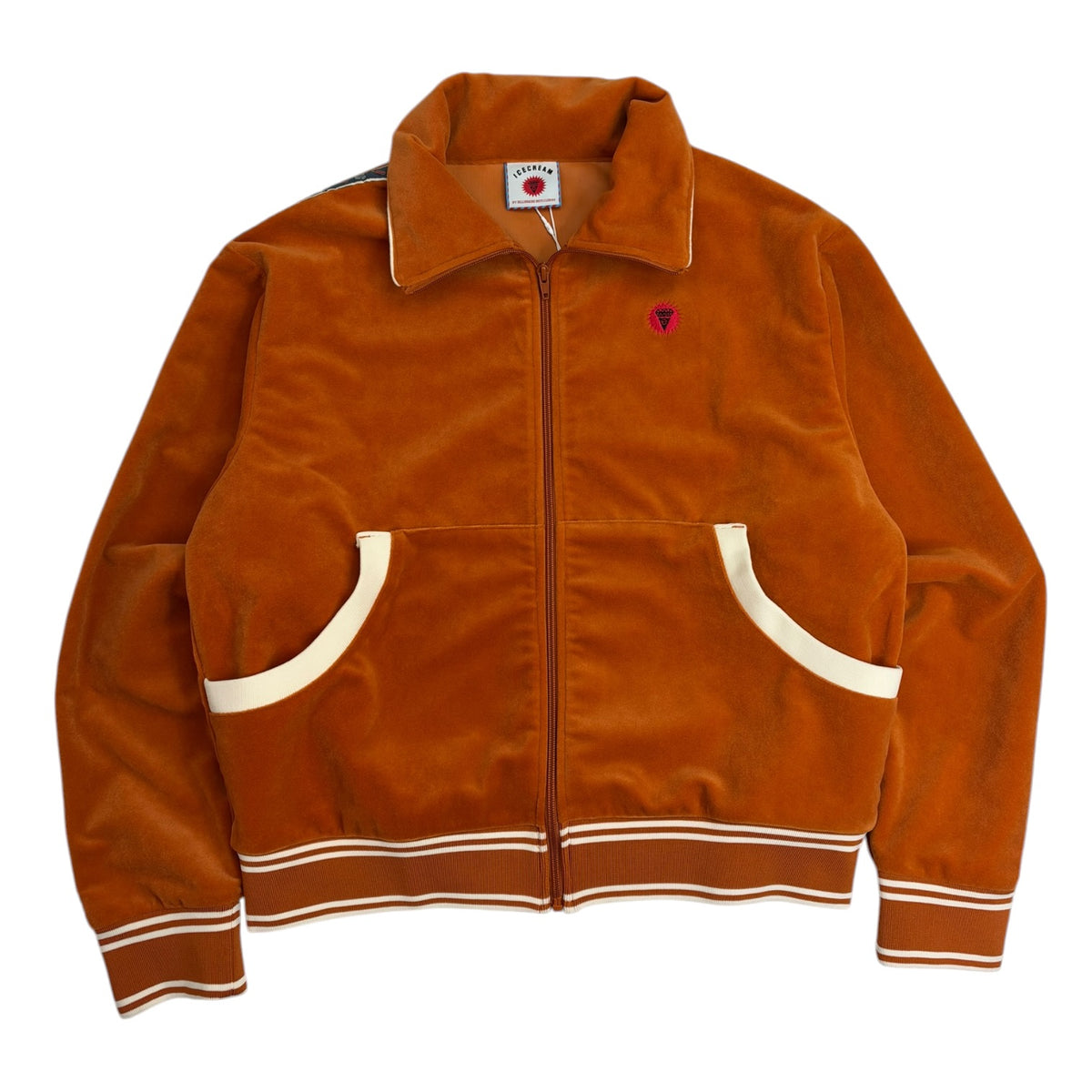 ICECREAM Logo Embroidered Velour Track Jacket Orange