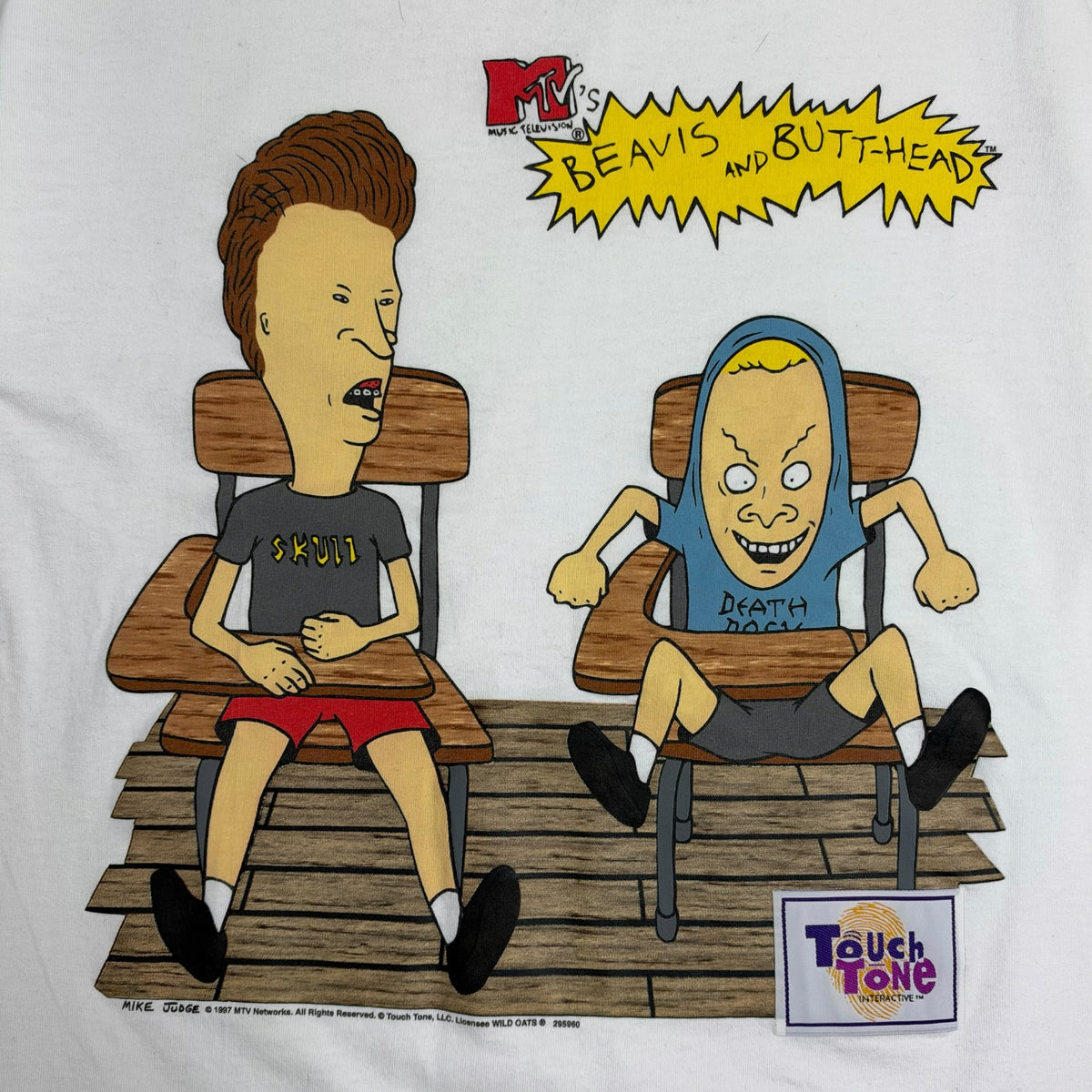 1997 Beavis & Butthead MTV Touch Tone Tee White