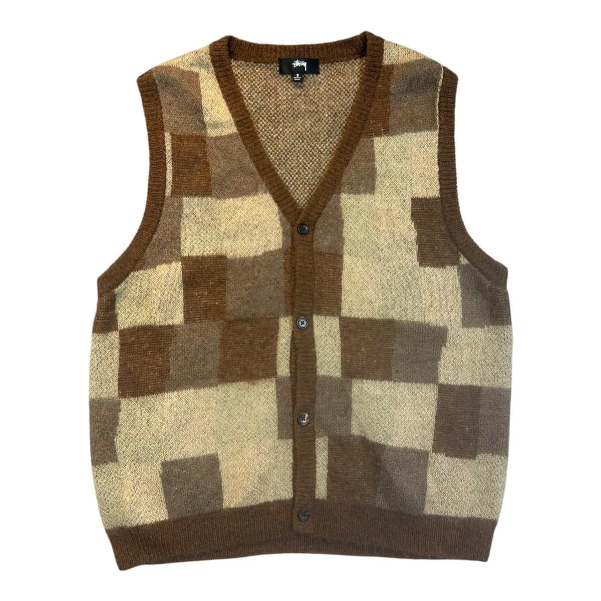 Stussy Wobbly Check Sweater Vest Brown