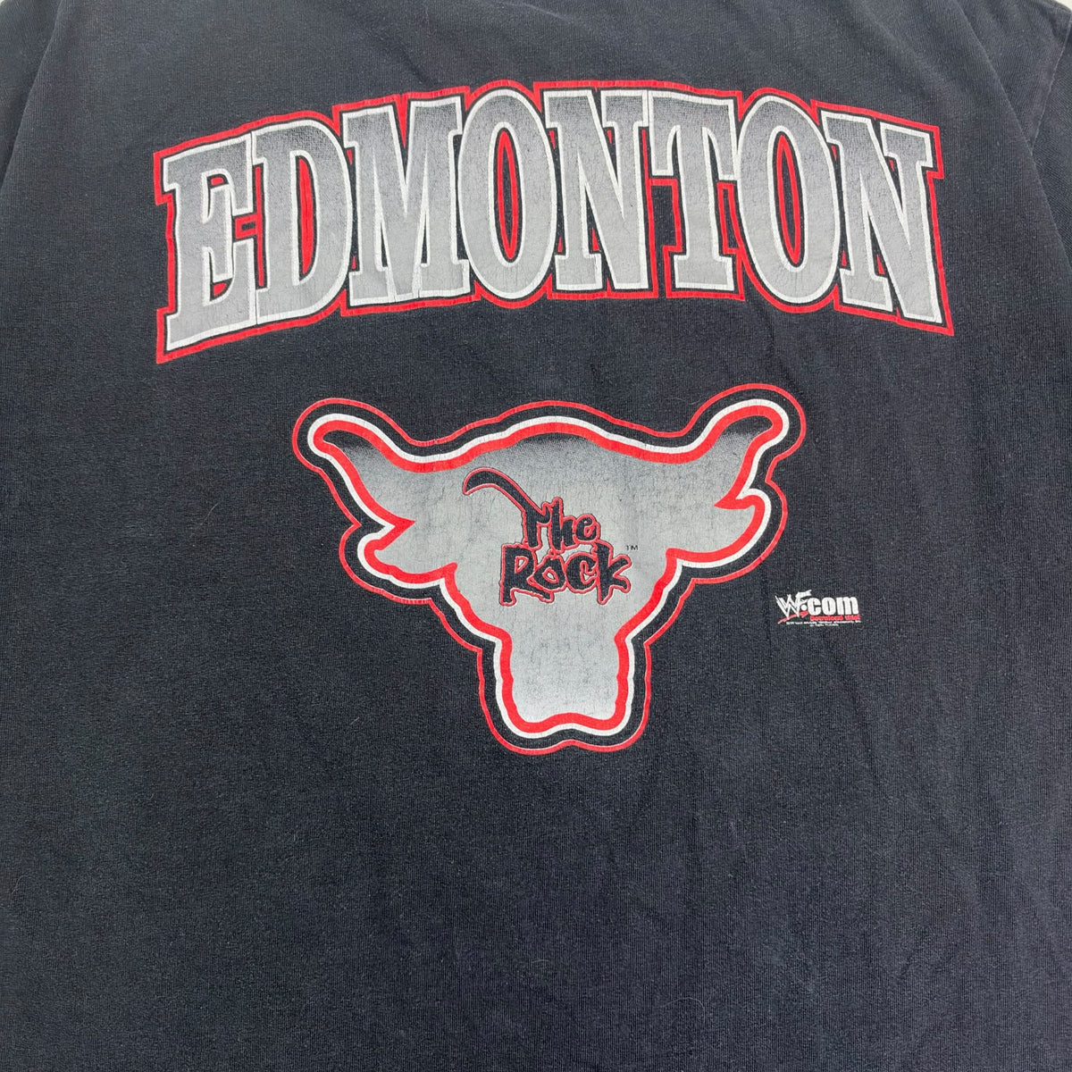 Vintage WWF "Finally The Rock Has Come Back To Edmonton” Tee Black