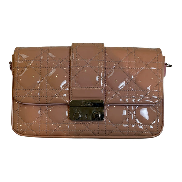 (W) Christian Dior Beige Cannage Quilted Patent Leather Clutch Bag