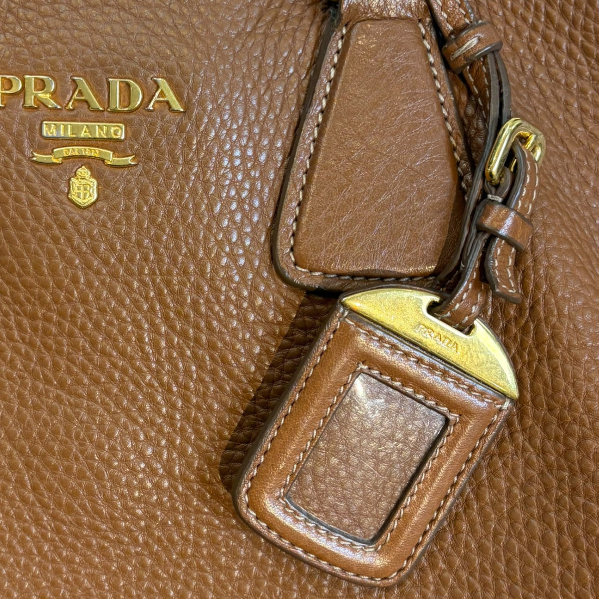 Prada Brown Vitello Daino Leather Large Shopping Tote Bag