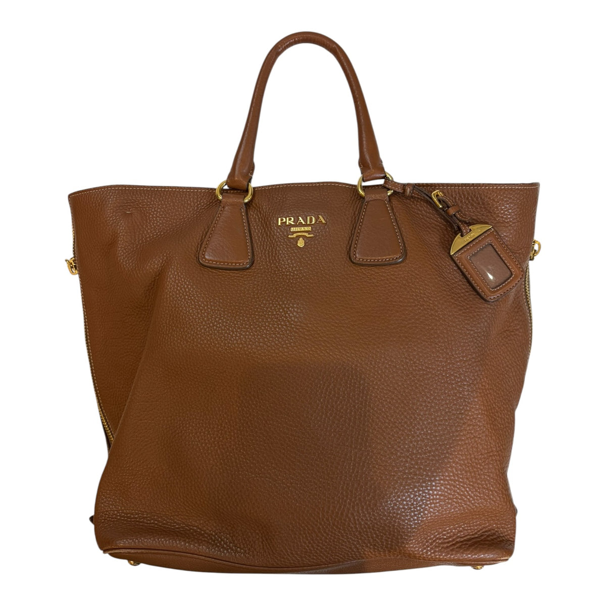 Prada Brown Vitello Daino Leather Large Shopping Tote Bag