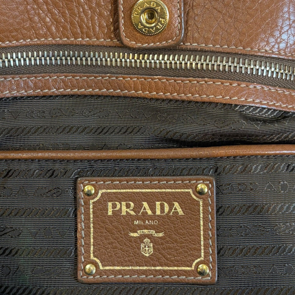 Prada Brown Vitello Daino Leather Large Shopping Tote Bag