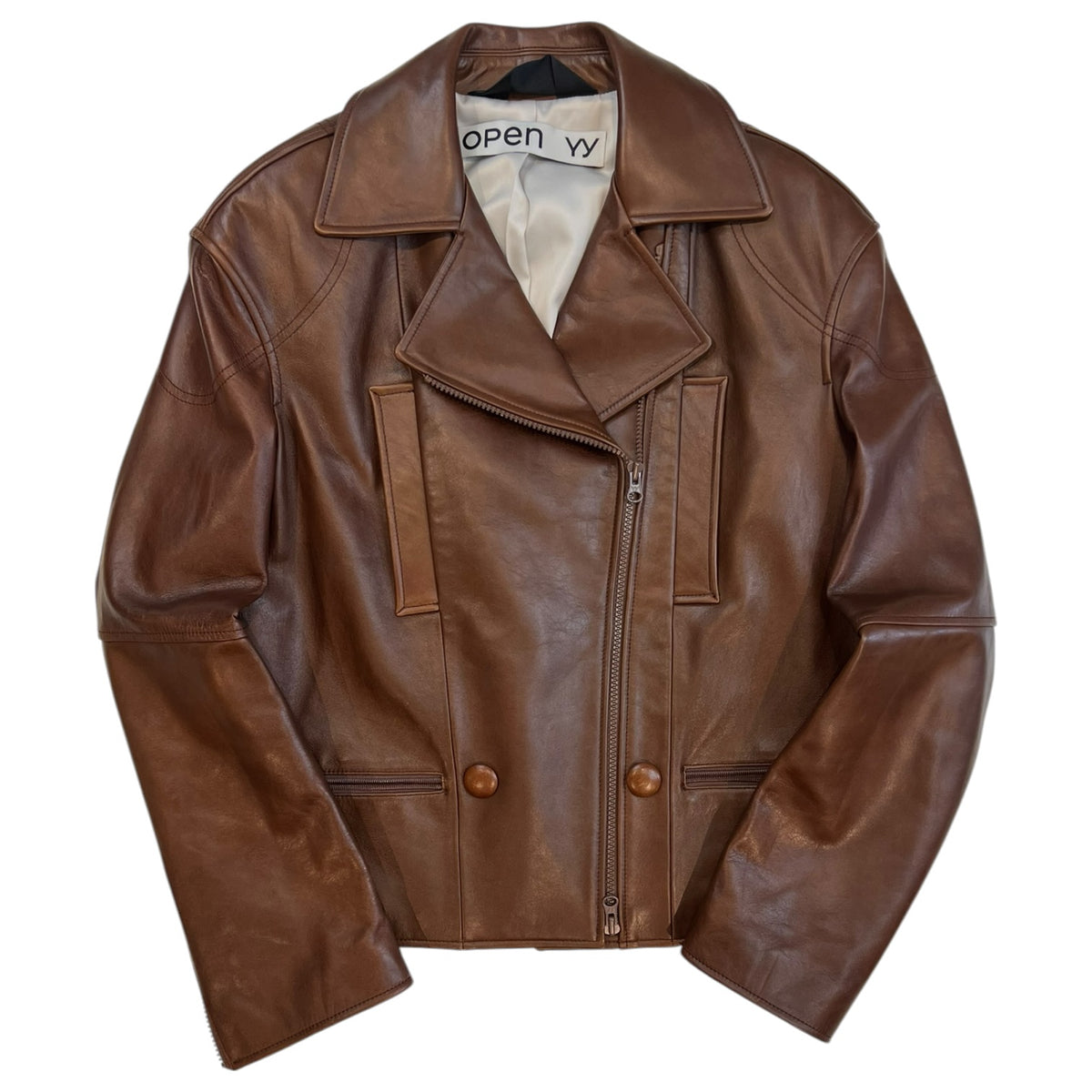Open YY Brown Moto Leather Jacket Brown