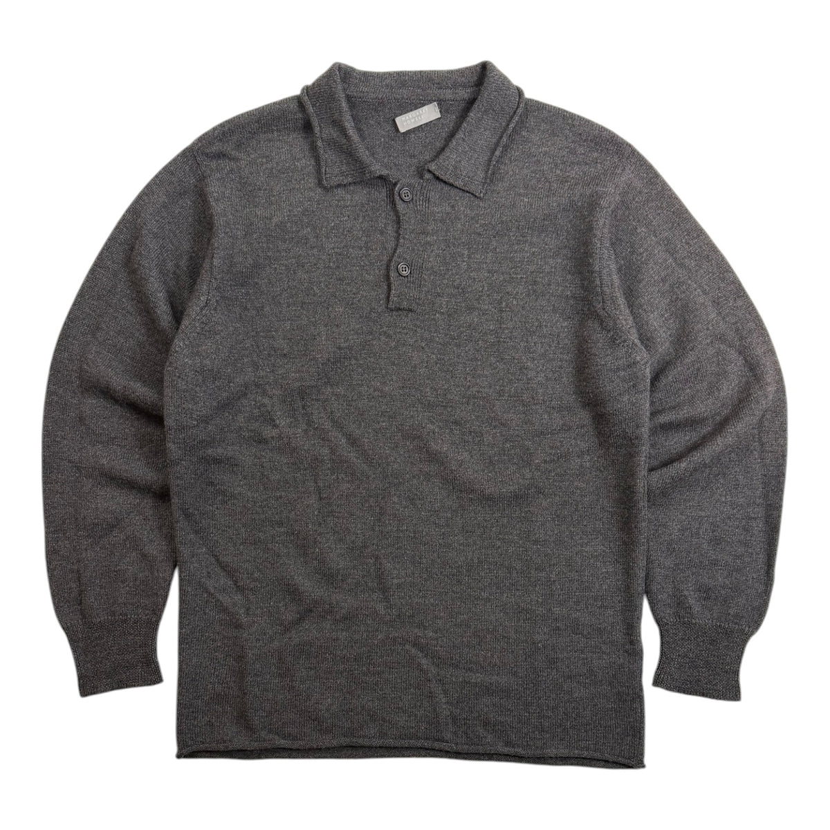 Margaret Howell Oversized Knitted Long Sleeve Polo Shirt Grey