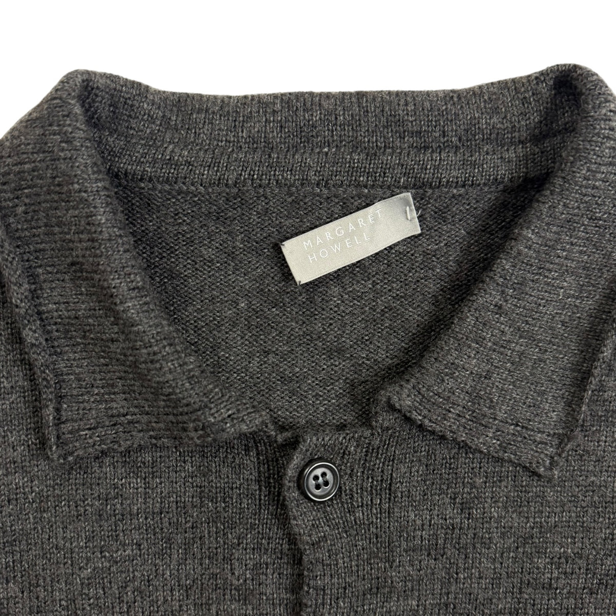 Margaret Howell Oversized Knitted Long Sleeve Polo Shirt Grey