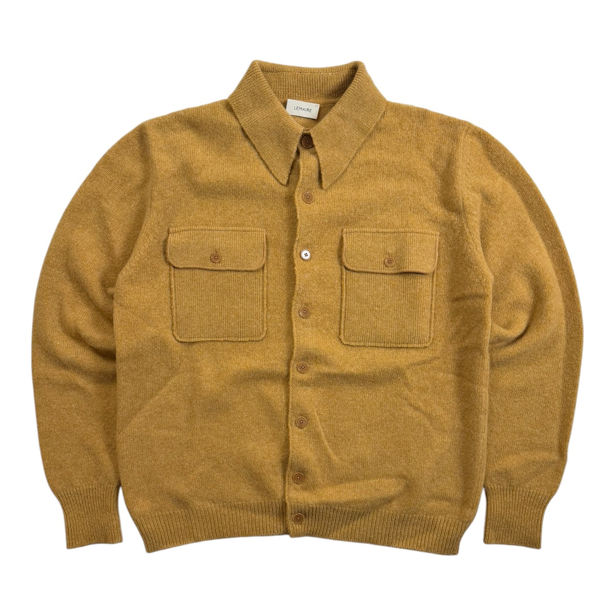 Lemaire Knitted Military Button-Up Long Sleeve Shirt Yellow