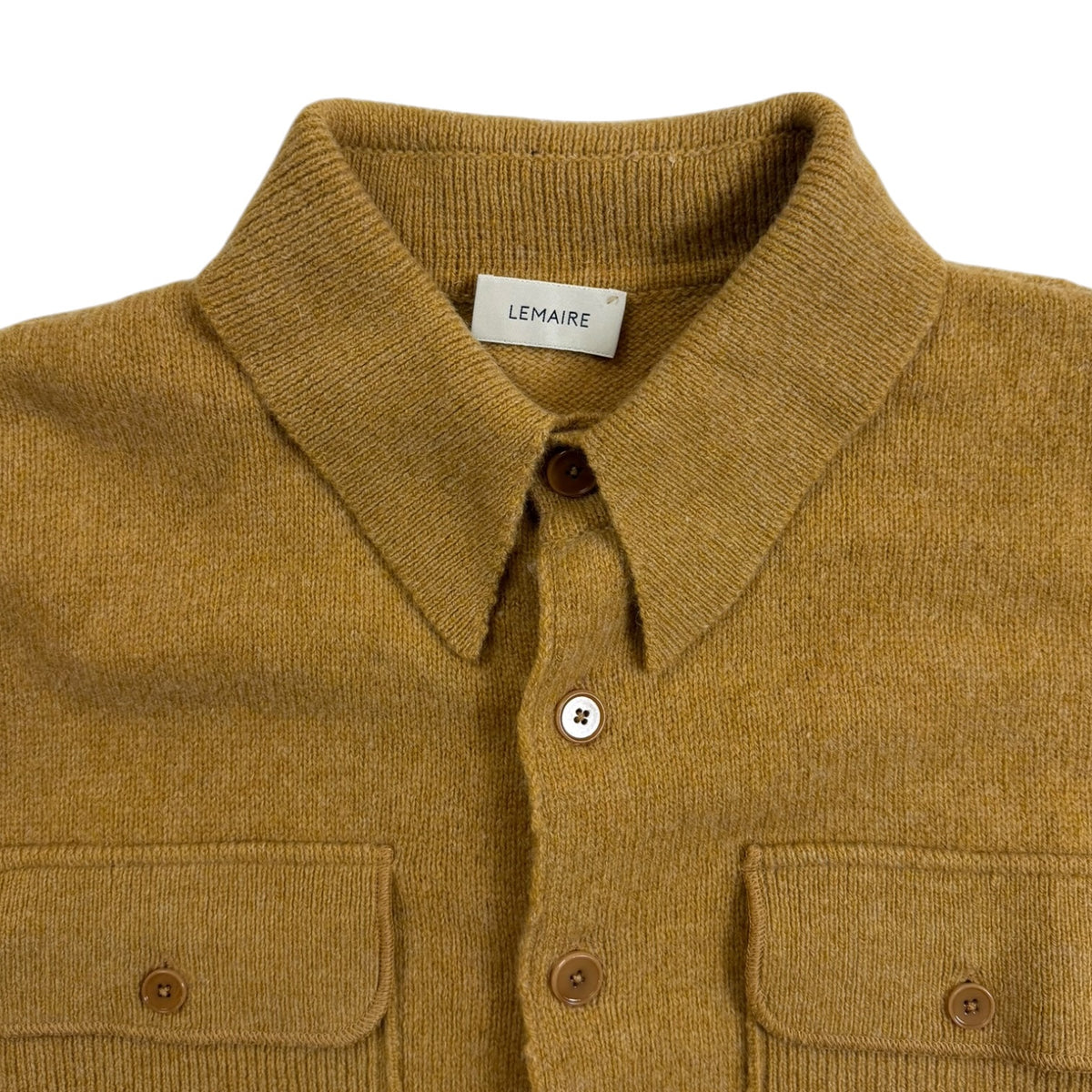 Lemaire Knitted Military Button-Up Long Sleeve Shirt Yellow