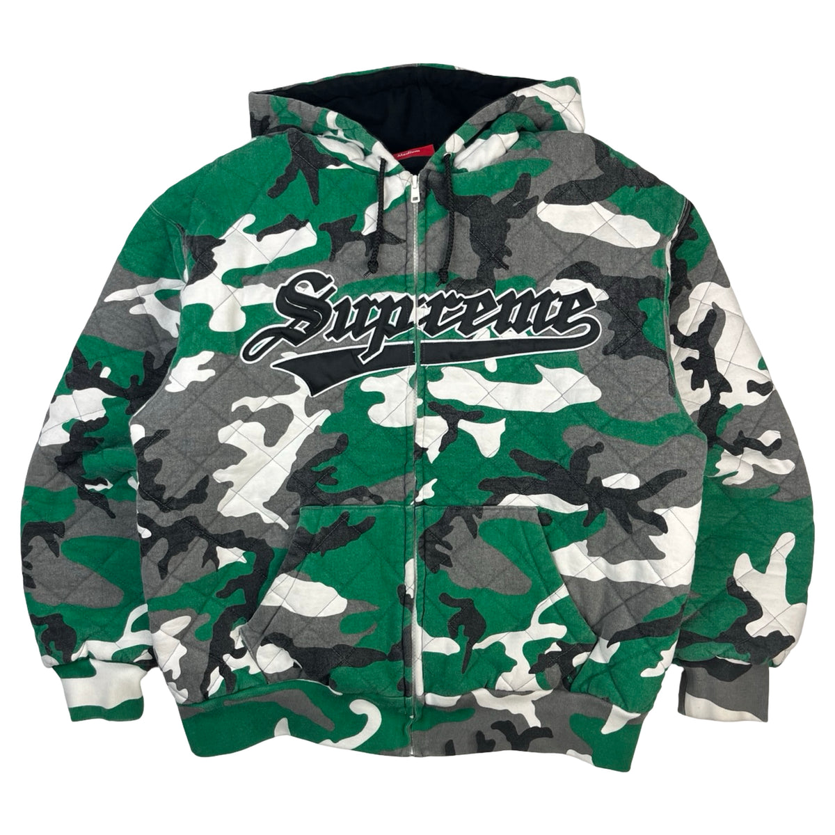 Supreme Quilted Zip Up Hooded Sweatshirt Green Camo