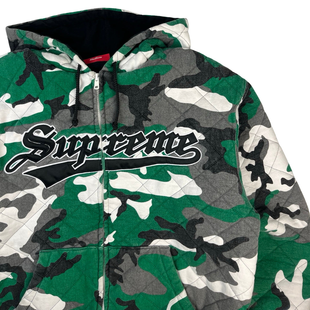 Supreme Quilted Zip Up Hooded Sweatshirt Green Camo