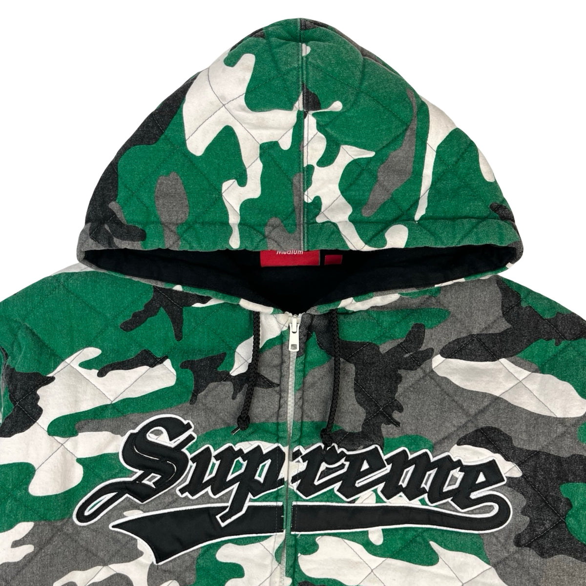 Supreme Quilted Zip Up Hooded Sweatshirt Green Camo