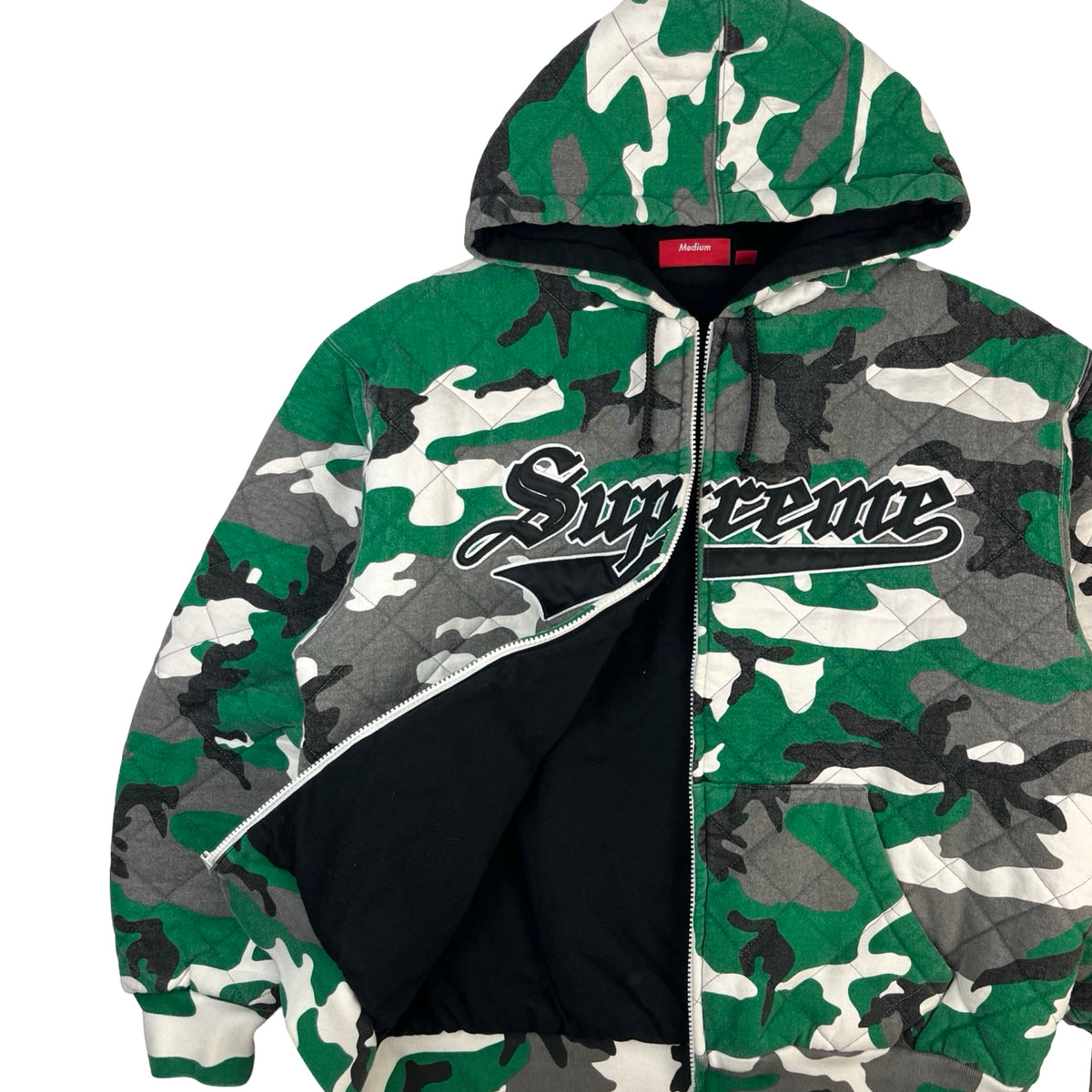 Supreme Quilted Zip Up Hooded Sweatshirt Green Camo