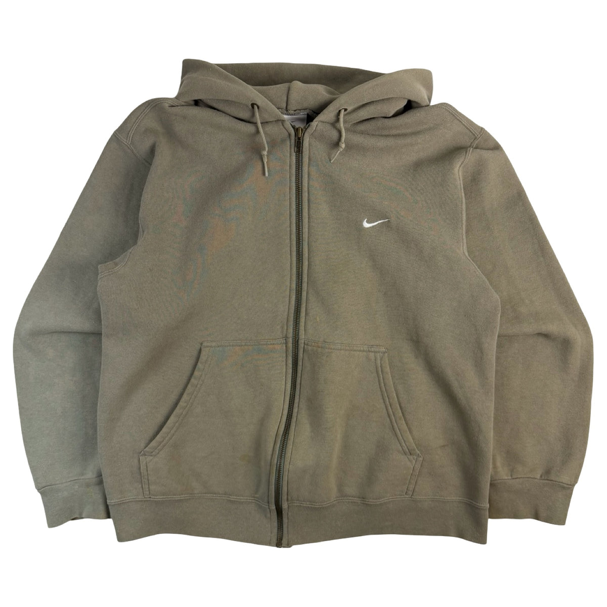 Vintage Nike Pocket Swoosh Zip-Up Hoodie Washed Olive