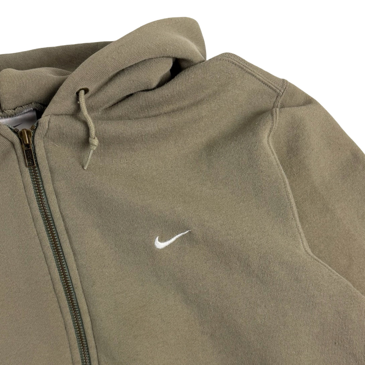 Vintage Nike Pocket Swoosh Zip-Up Hoodie Washed Olive