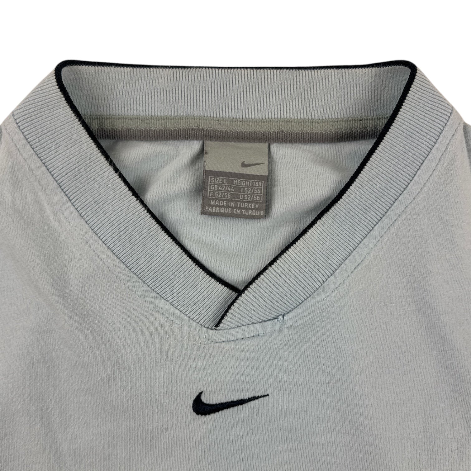 Vintage Nike Center Swoosh V-Neck T-Shirt Blue