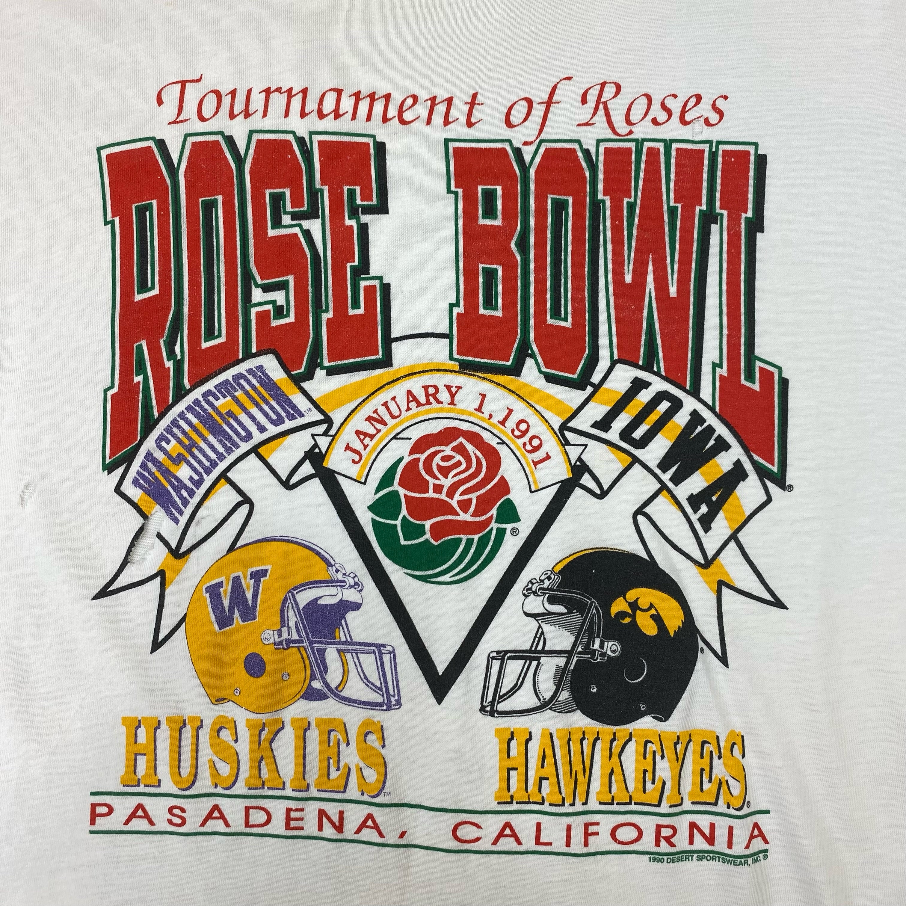 1990 Rose Bowl Huskies VS Hawkeyes T-Shirt - White