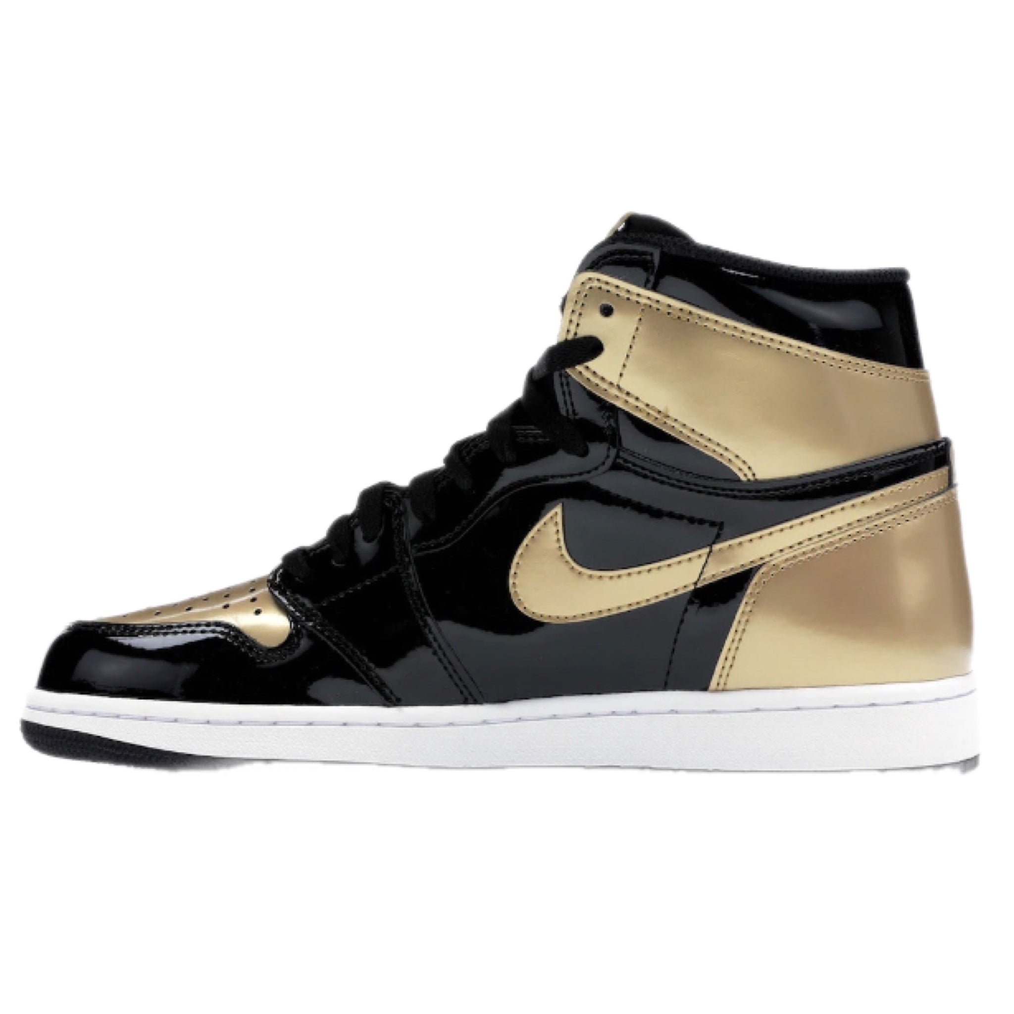 Jordan 1 black patent on sale gold